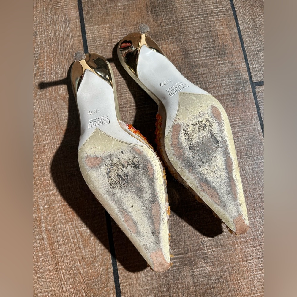 Vintage Y2K Embellished Yellow Beaded Pointed-Toe Mule Sz 7 1/2 - Picture 2 of 14
